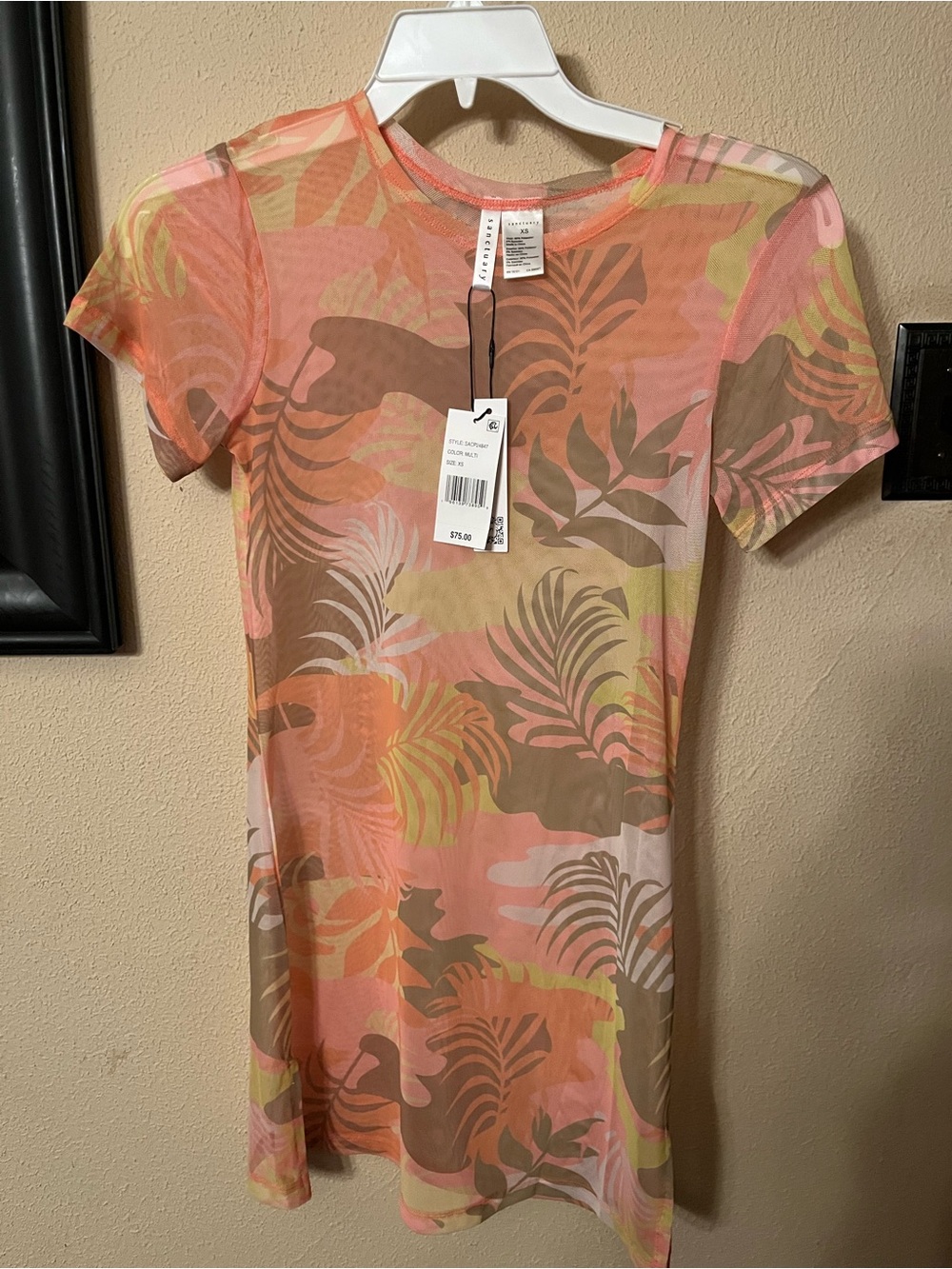 Sanctuary NWT XS Coral & Olive Tropical Mesh Mini SWIM COVERUP